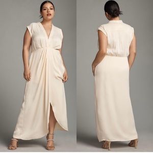 Anthropologie Sleeveless V-Neck Twist-Front Satin Dress